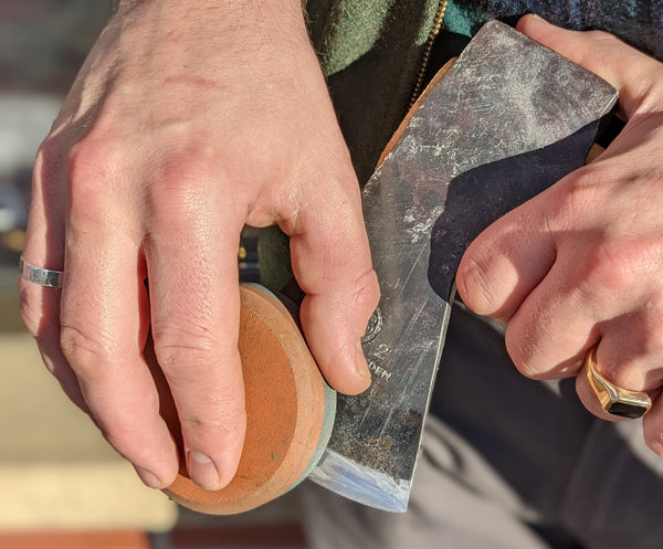 Sharpen an Axe with a Norton IB64 Round Stone